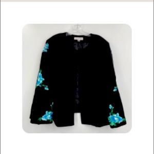 Tahari floral embroidered bell sleeve jacket